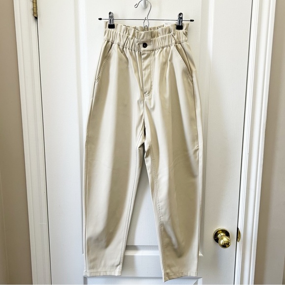 Zara Faux Leather High Waisted Baggy Fit Pants Cream Ecru Size 2 NEW WITH TAG - Picture 5 of 16